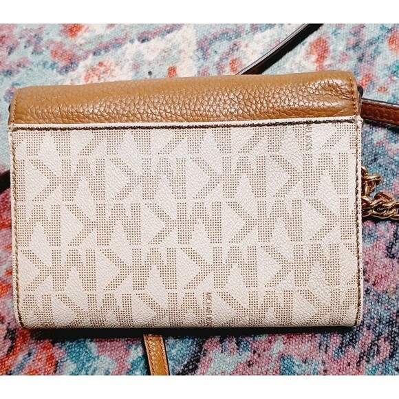 Michael Kors Vanna Mini Crossbody Purse Tan Leather and Vanille Monogram - Picture 3 of 7